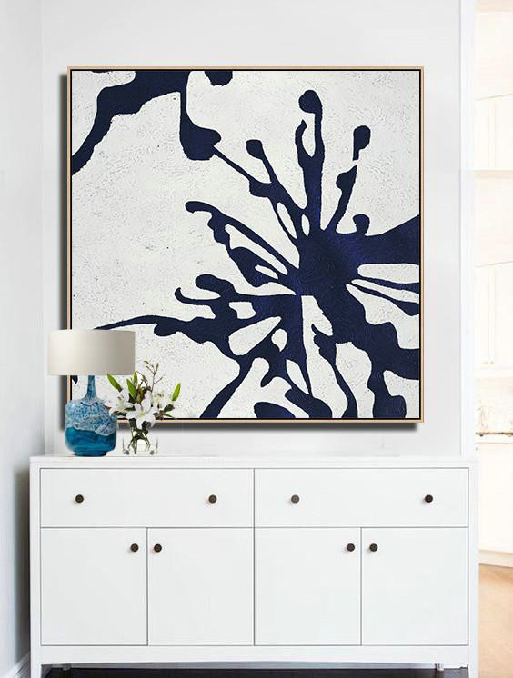 Large Abstract Painting Canvas Art,Hand Painted Navy Minimalist Painting On Canvas,Giant Canvas Wall Art